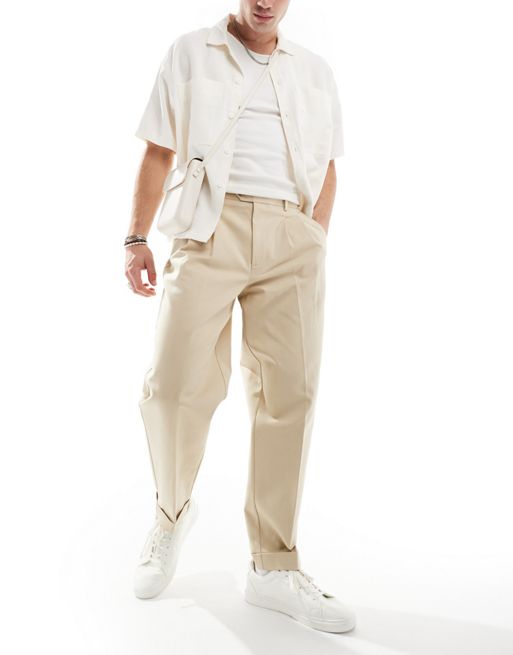 FhyzicsShops DESIGN smart premium oversized tapered chino trousers in stone