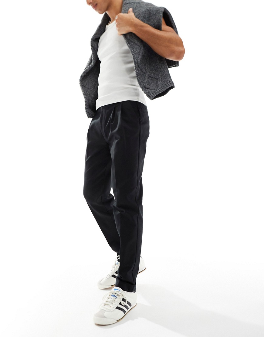 smart premium slim fit chino pants with turn ups in black