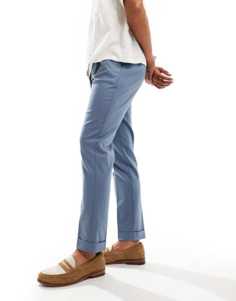ASOS DESIGN smart premium slim fit chino trousers in petrol blue - view 1
