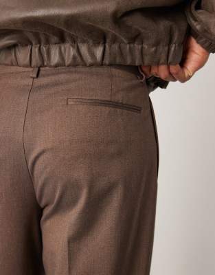 ASOS DESIGN smart premium wide leg pants with double pleats in brown