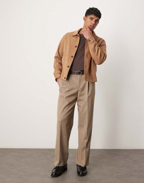 ASOS DESIGN smart premium wide leg trousers with double pleats in stone - view 1