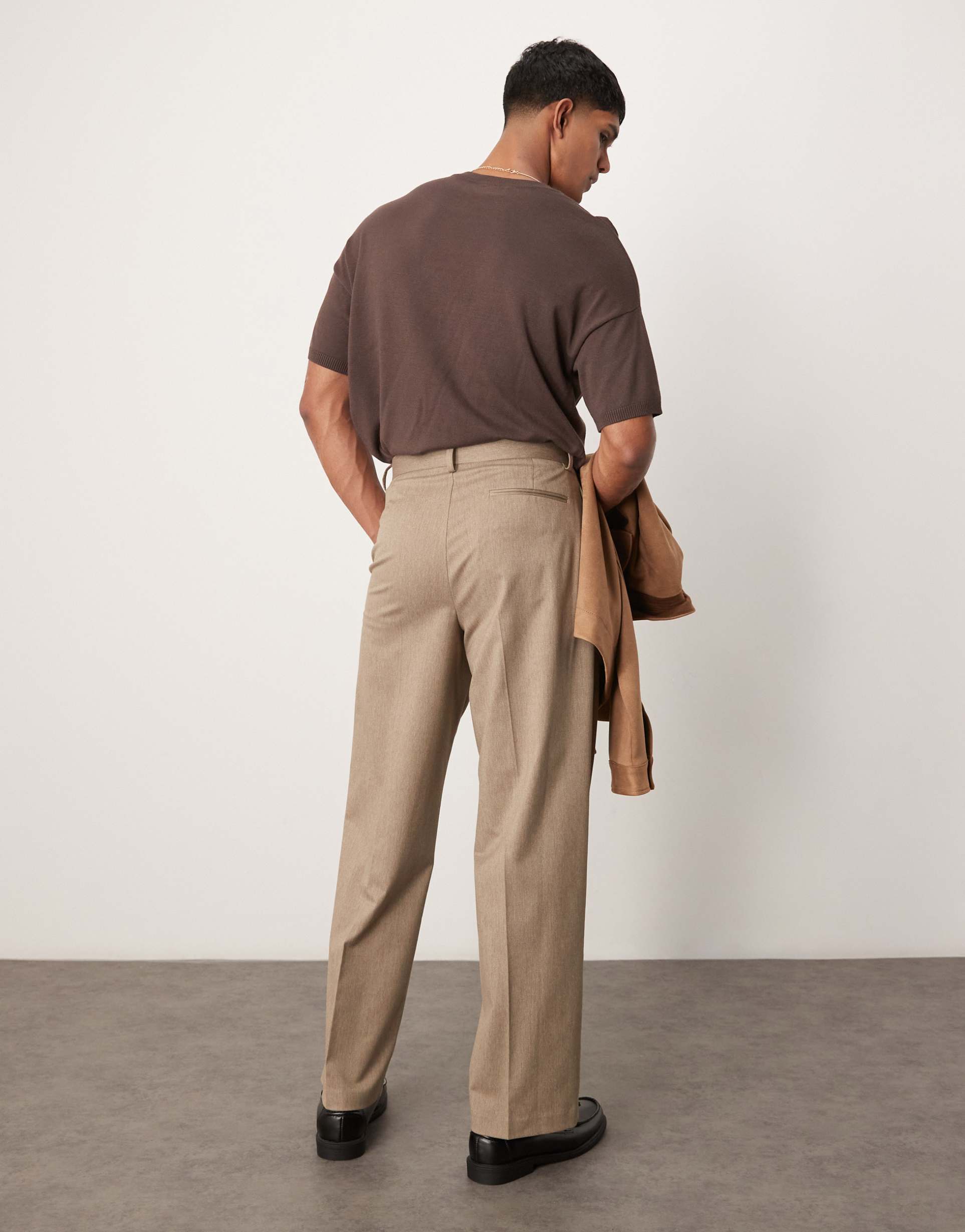 ASOS DESIGN smart premium wide leg trousers with double pleats in stone