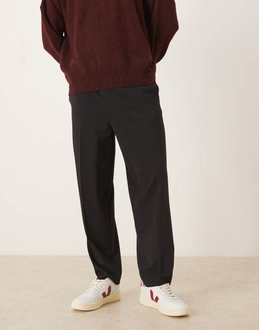 ASOS DESIGN smart pull on oversized tapered trousers in black with front pleat