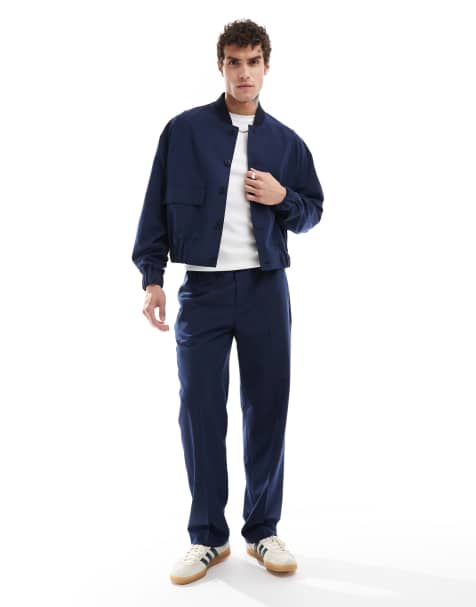 ASOS DESIGN smart pull on straight leg pants in navy (part of a set) - view 1