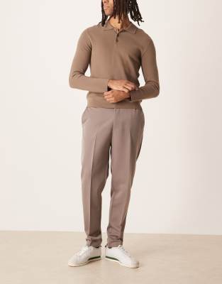 Asos Design Smart Pull On Tapered Pants In Brown