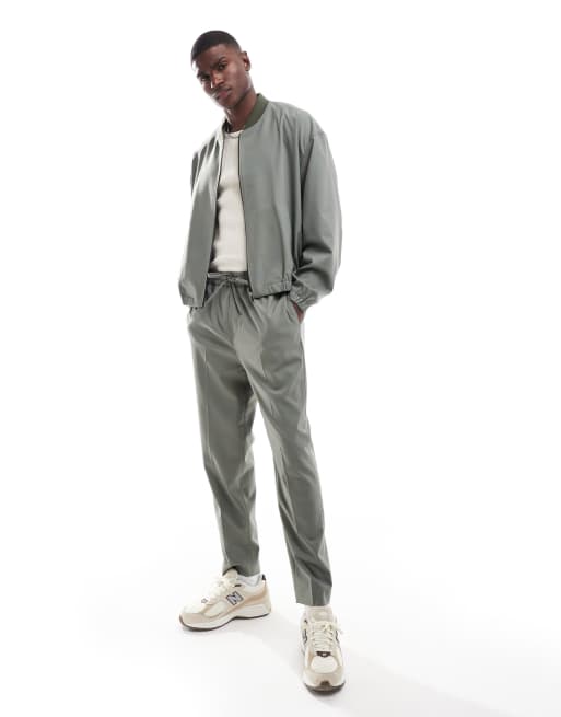 ASOS DESIGN smart pull on tapered pants in light grey (part of a set)