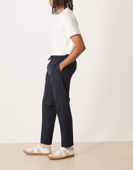 ASOS DESIGN smart pull on tapered trousers in navy