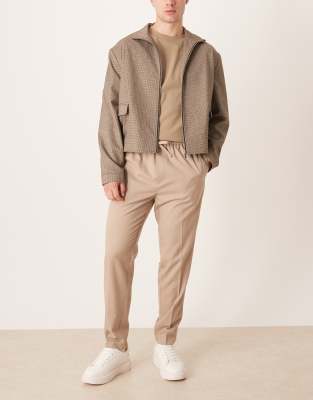 Asos Design Smart Pull On Tapered Pants In Neutral