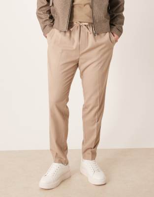 Asos Design Smart Pull On Tapered Pants In Neutral
