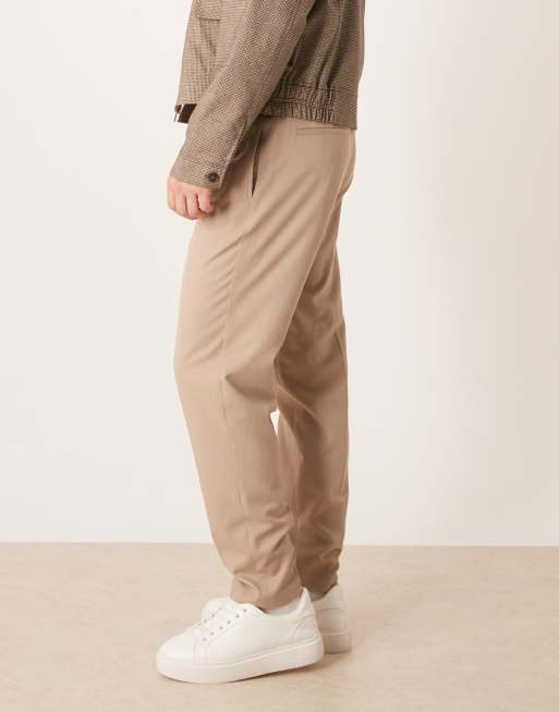 ASOS DESIGN smart pull on tapered trousers in neutral flannel, 3 of 5