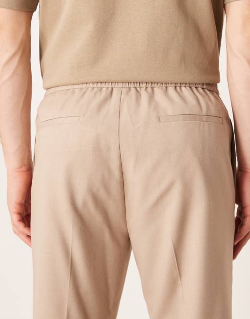 ASOS DESIGN smart pull on tapered trousers in neutral flannel, 5 of 5