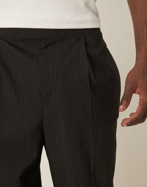 ASOS DESIGN smart pull on wide leg pants in black pinstripe with elasticated waist - part of a set