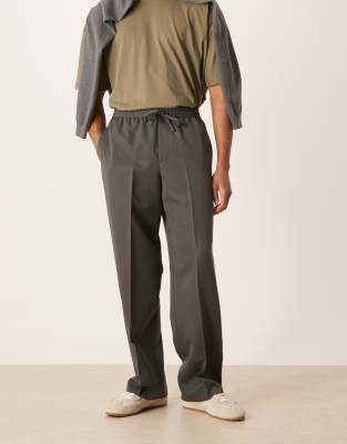 Asos Design Smart Pull On Wide Leg Pants In Gray