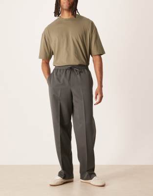 Asos Design Smart Pull On Wide Leg Pants In Gray