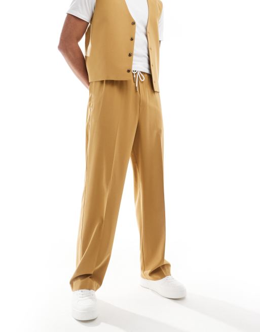ASOS DESIGN smart pull on wide leg pants in mustard (part of a set)