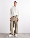 [ASOS DESIGN] ASOS DESIGN smart pull on wide leg pants in olive herringbone (part of a set)-Green XS Olive