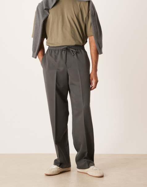 ASOS DESIGN smart pull on wide leg trousers in charcoal 