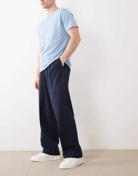 ASOS DESIGN smart pull on wide leg trousers in navy - view 1