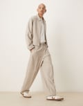 [ASOS DESIGN] ASOS DESIGN smart pull on wide pants in stone texture slub (part of a set)-Neutral S STONE