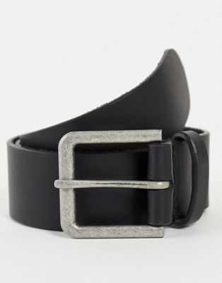 ASOS DESIGN smart real leather belt in black with antique silver buckle