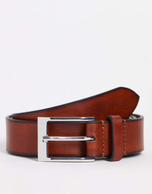 ASOS DESIGN Smart real leather belt with burnished edge in brown - ASOS Price Checker