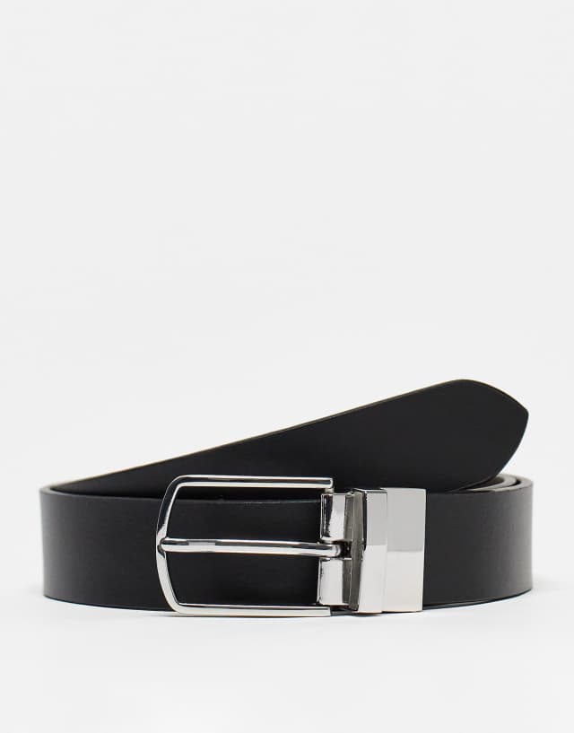 ASOS DESIGN Smart real leather reversable belt in black and brown