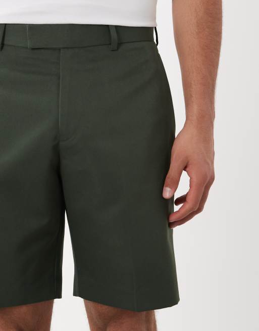 ASOS DESIGN smart regular shorts in dark green with turnup, 4 of 5