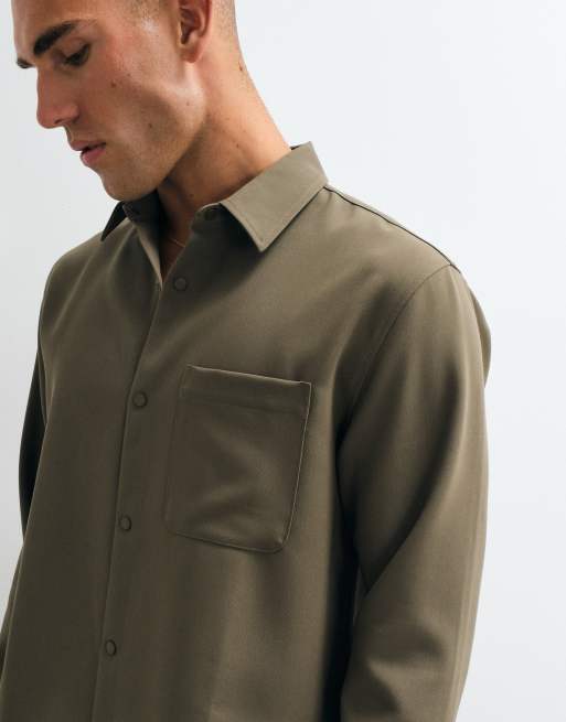 ASOS DESIGN smart relaxed shirt with poppers in khaki, 2 of 5