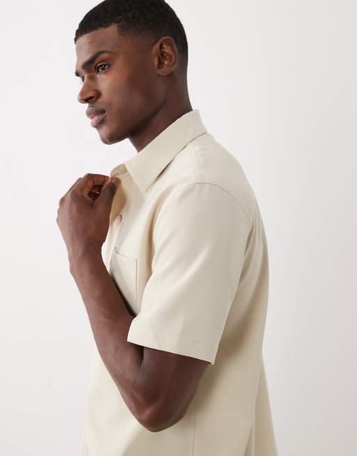 ASOS DESIGN smart relaxed shirt with snaps in beige, 5 of 5