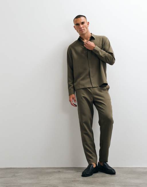 ASOS DESIGN smart relaxed shirt with snaps in khaki, 4 of 5