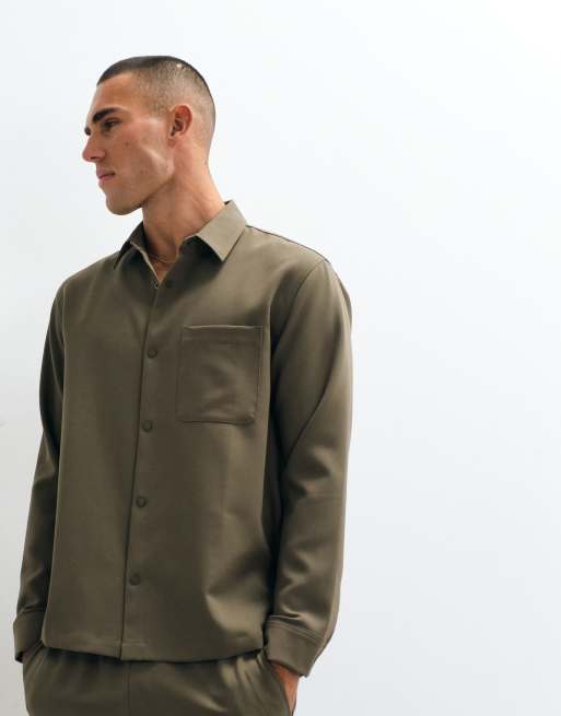 ASOS DESIGN smart relaxed shirt with snaps in khaki, 5 of 5