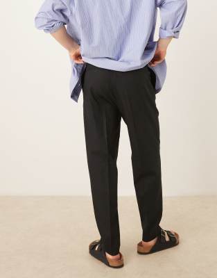 Asos Design Smart Relaxed Tapered Fit Linen Blend Pants With Front Pleat In Black