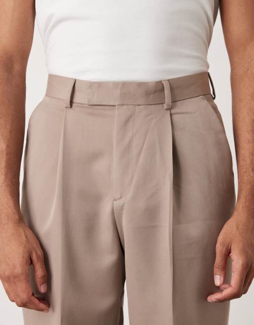 ASOS DESIGN smart relaxed tapered fit pant with front pleats in dark stone