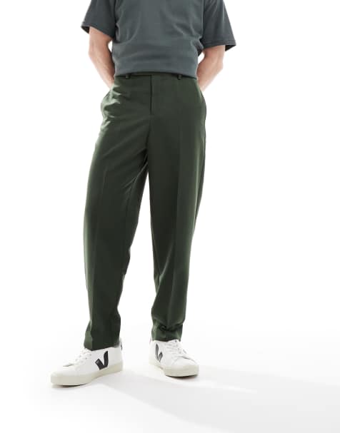 ASOS DESIGN smart relaxed tapered fit pants in dark green - view 1