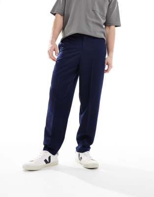 ASOS DESIGN smart relaxed tapered fit pants in navy