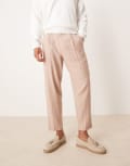 [ASOS DESIGN] ASOS DESIGN smart relaxed tapered fit pants in stone herringbone-Neutral W32 L30 STONE