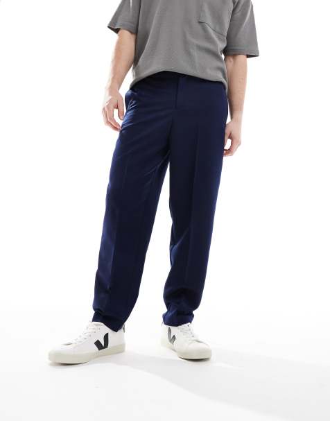 ASOS DESIGN smart relaxed tapered fit trousers in navy - view 1