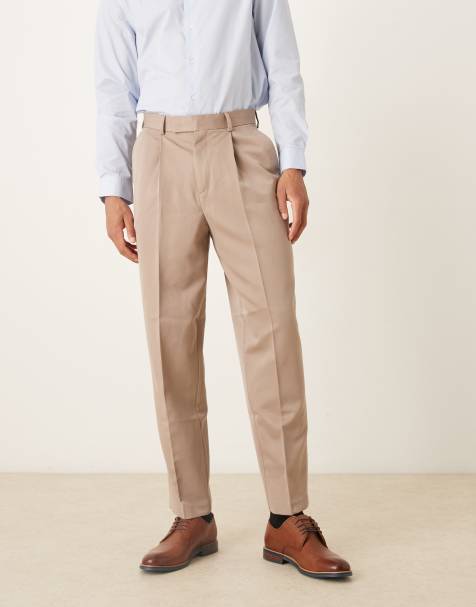 ASOS DESIGN smart relaxed tapered fit trousers with front pleats in dark stone - view 1