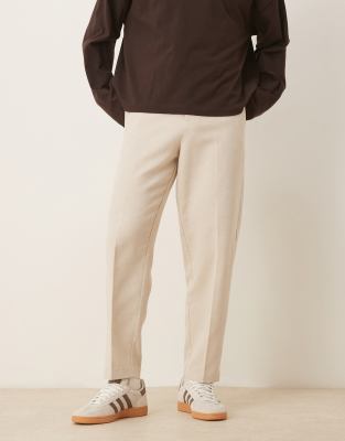 Asos Design Smart Relaxed Tapered Fit Wool Mix Pants In Neutral