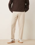 [ASOS DESIGN] ASOS DESIGN smart relaxed tapered fit wool mix pants in stone herringbone-Grey W34 L32 STONE