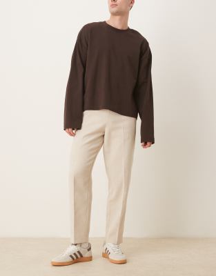 Asos Design Smart Relaxed Tapered Fit Wool Mix Pants In Neutral
