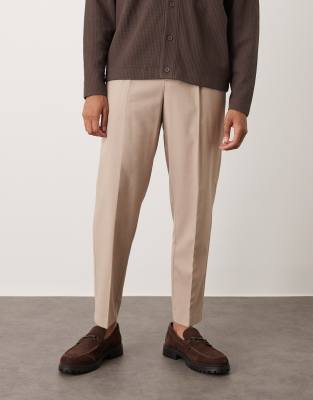 Asos Design Smart Relaxed Tapered Flannel Pants In Neutral