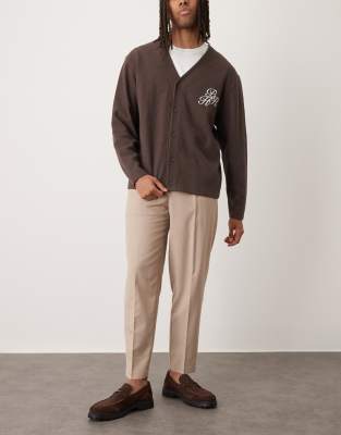 Asos Design Smart Relaxed Tapered Flannel Pants In Neutral