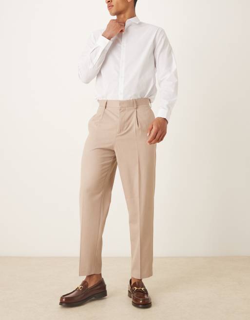 ASOS DESIGN smart relaxed tapered flannel pants in stone with front pleat, 2 of 5