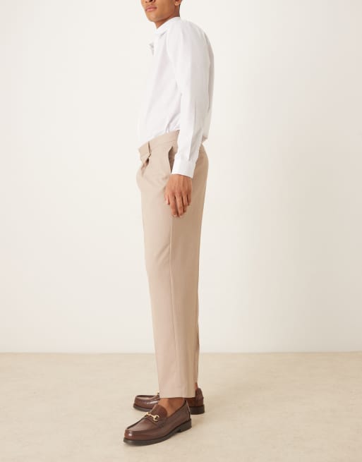 ASOS DESIGN smart relaxed tapered flannel pants in stone with front pleat, 3 of 5