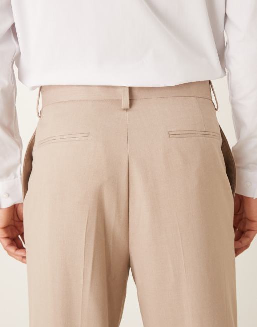 ASOS DESIGN smart relaxed tapered flannel pants in stone with front pleat, 4 of 5