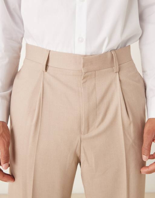 ASOS DESIGN smart relaxed tapered flannel pants in stone with front pleat, 5 of 5