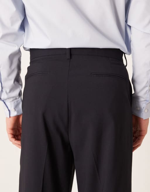ASOS DESIGN smart relaxed tapered leg trousers in navy, 5 of 5