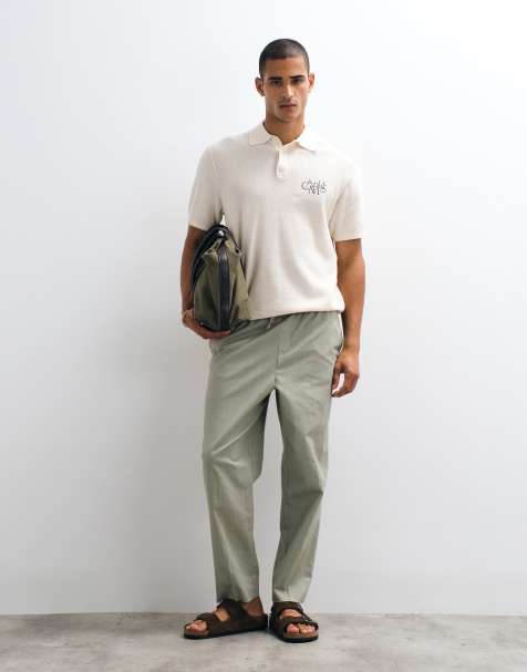 ASOS DESIGN smart relaxed tapered linen look pants in sage green - view 1