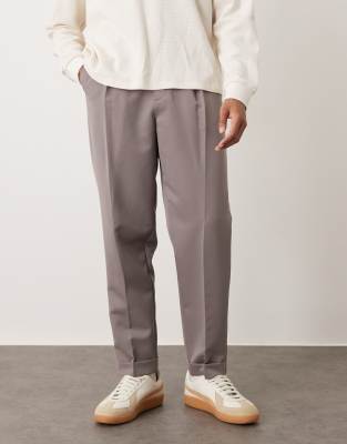 Asos Design Smart Relaxed Tapered Pants In Brown